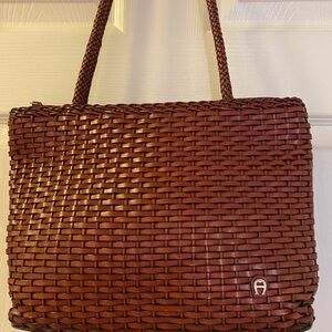 Rich Brown Woven Leather Tote with Braided Handles
